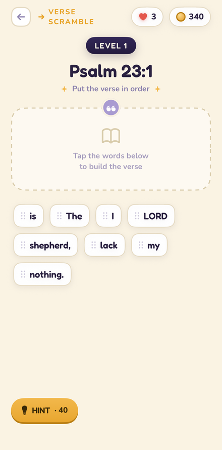 Verse Scramble — put Psalm 23:1 back in order